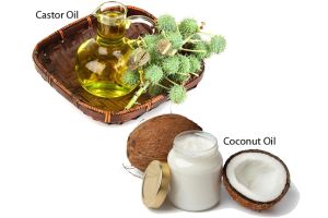 蓖麻油和椰子油混合用於頭髮